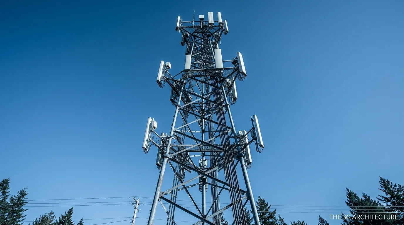 Cell tower infrastructure representing HSUPA 3G mobile broadband